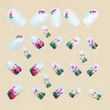 24pcs/Set Tulip And Rose Floral Press-On Nails
