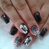 24pcs/Set Garden Grass Black & White Butterfly Press-On Nails
