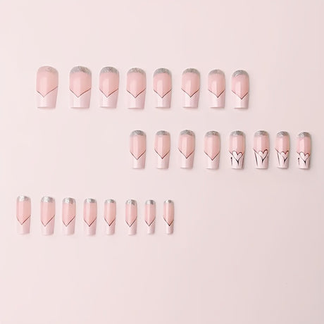 24pcs/Set French White Heart-Shaped Press-On Nails