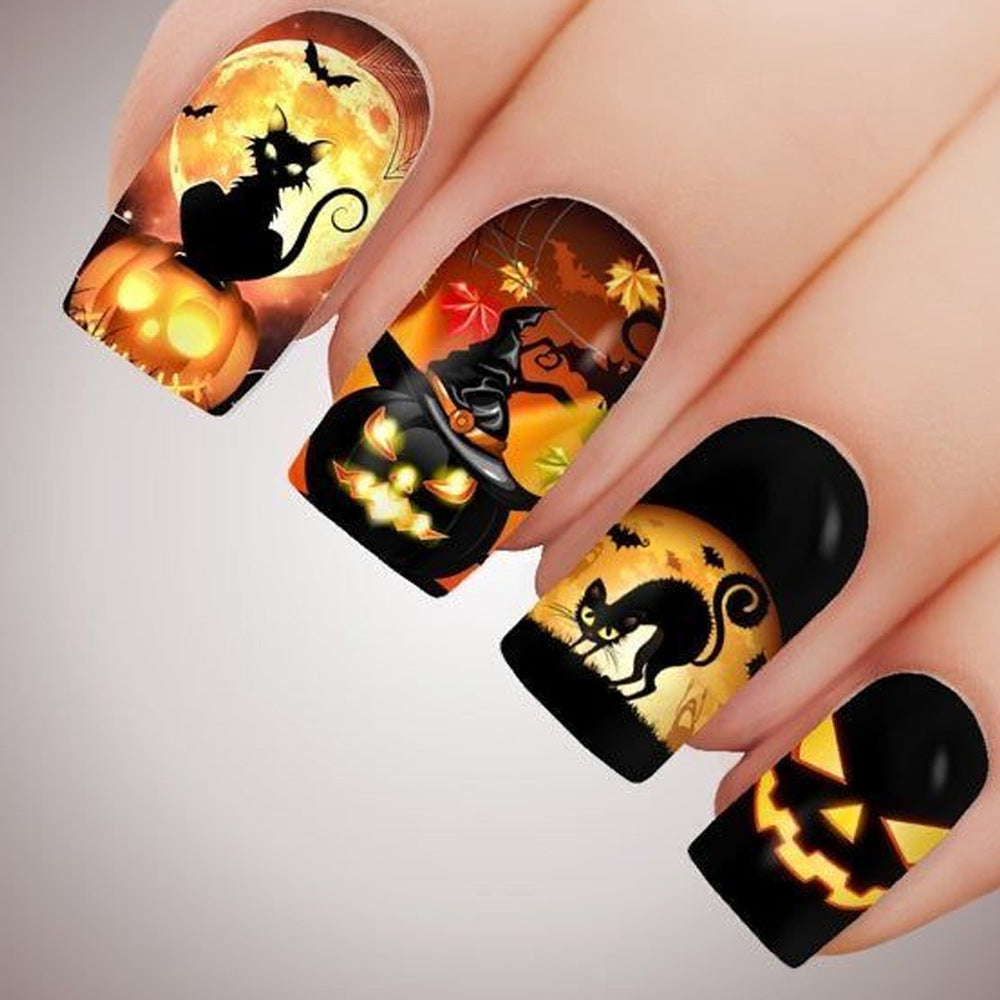 24pcs/Set Halloween Bats & Black Cats Short Press-On Nails