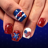 24pcs/Set Glitter Heart American Flag Stripes Press-On Nails