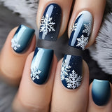 24pcs/Set Blue Christmas Snowflake Gradient Press-On Nails