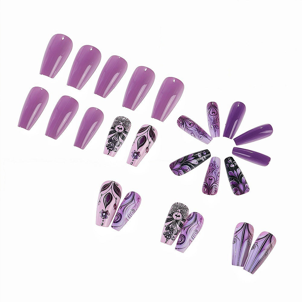 24pcs/Set Light Lavender Swirl Floral Press-On Nails