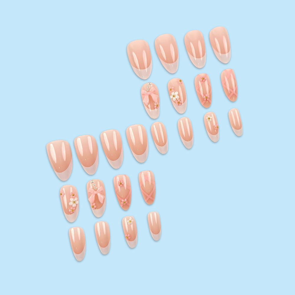 24pcs/Set White French Tip Bow Press-On Nails