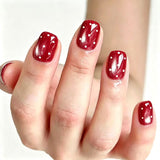 24pcs/Set Red Cat Eye with White Polka Dots Press On Nails