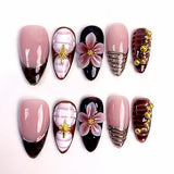 (Handmade) 10pcs/Set Autumn Winter Brown 3D Flower Press-On Nails
