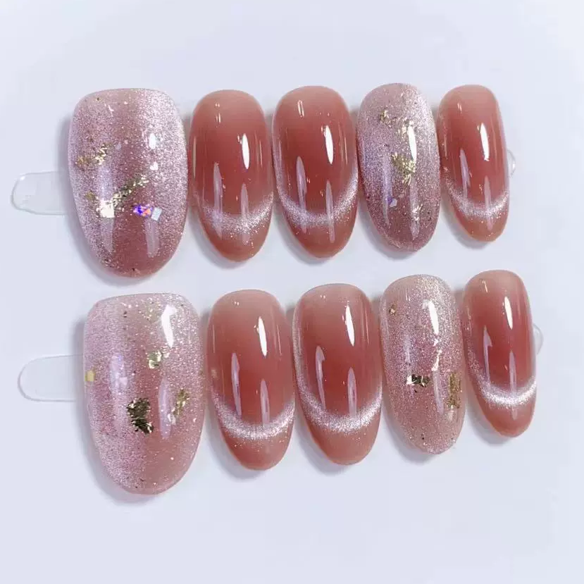 (Handmade) 10pcs/Set Blush Cat Eye Press-On Nails