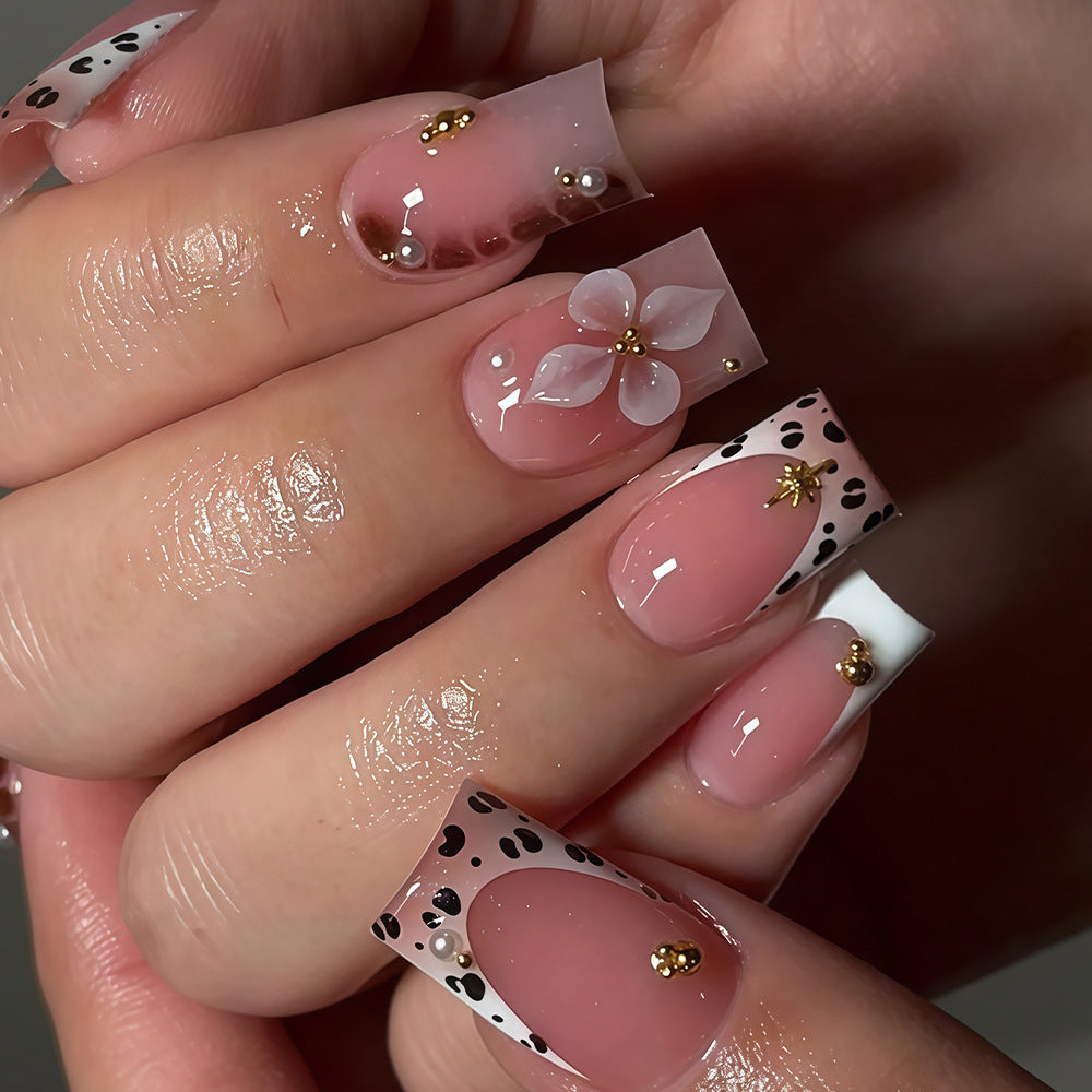 24pcs/Set French White 3D Flowers Press-On Nails