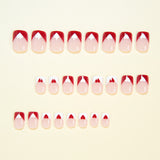 24pcs/Set Burgundy Heart French Short Press On Nails