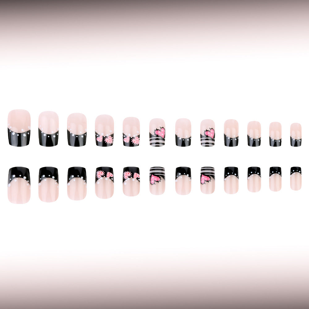 24pcs/Set Black French Heart Patch Press-On Nails