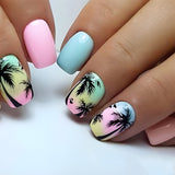 24pcs/Set Coconut Trees and Beach Press-On Nails