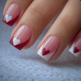 24pcs/Set Burgundy Heart French Short Press On Nails