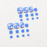 24pcs/Set Blue Flowers Press On Toe Nails