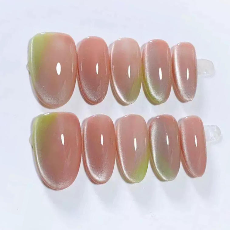 (Handmade) 10pcs/Set Pink Gradient Cat Eye Press-On Nails
