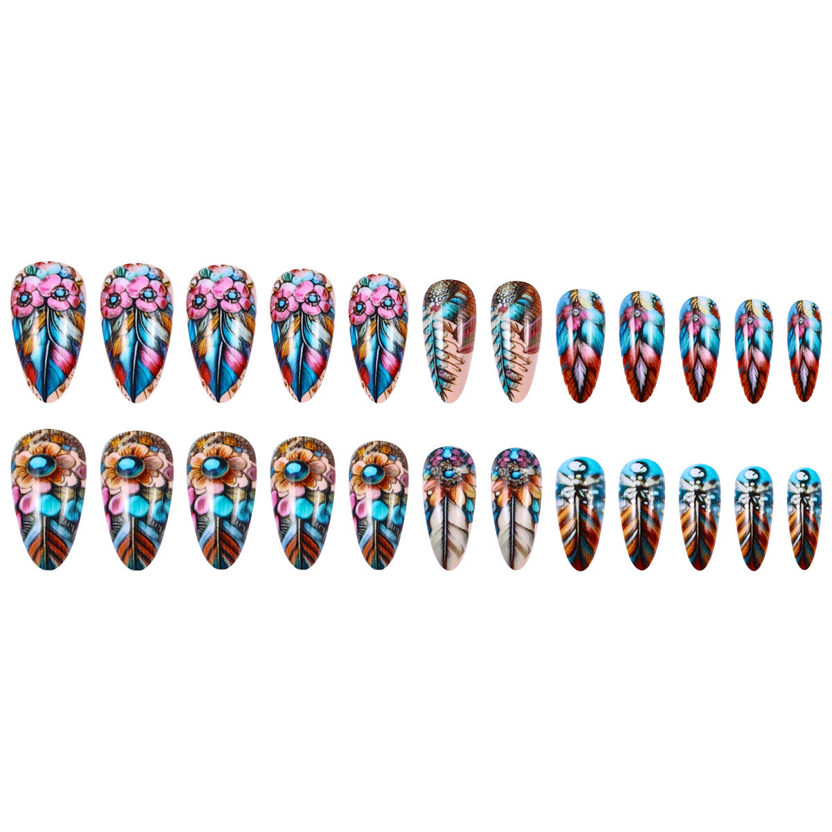 24pcs/Set Colorful Feathers Press-On Nails