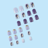 24pcs/Set Purple Taro Shimmering Gold Foliage Press-On Nails