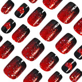 24pcs/Set Red Glitter Sparkle Heart Short Press On Nails