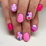 24pcs/Set XO Lip Print Heart Short Press-On Nails