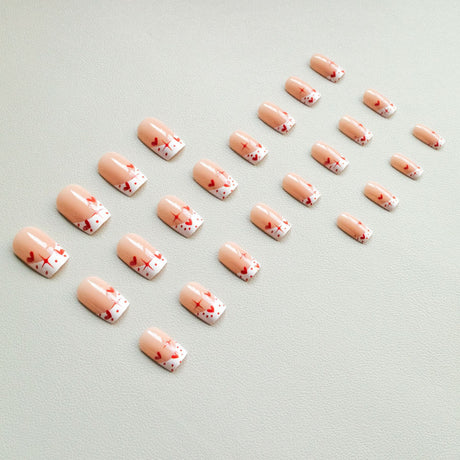 24pcs/Set Red and White Color-Block French Press-On Nails