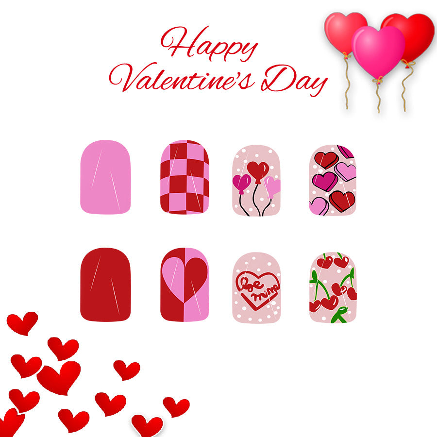 24pcs/Set Color-Block Sweetheart Short Press-On Nails