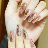 24pcs/Set Pink 3D Gold Leaf Press-On Nails