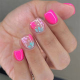 24pcs/Set Pink Flowers Short Press-On Nails