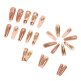 24pcs/Set Pink 3D Gold Leaf Press-On Nails