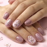 24pcs/Set Purple Glitter Flowers Press-On Nails
