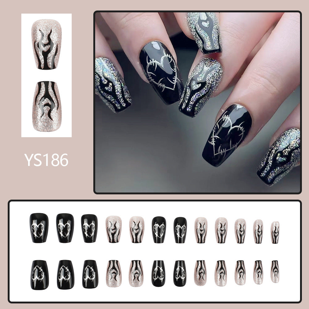 24pcs/Set Glitter Heart with Thorns and Flames Press-On Nails