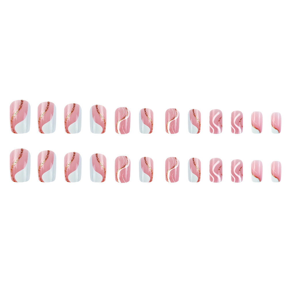 24pcs/Set White Leaf French Tips Short Press On Nails