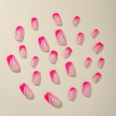 24pcs/Set Glitter Line Hot Pink French Press-On Nails