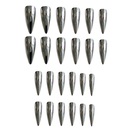 24pcs/Set Solid Metallic Silver Press-On Nails