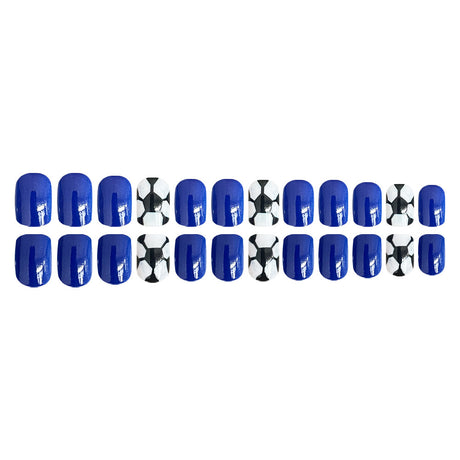 24pcs/Set Dark Blue Soccer Press-On Nails