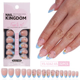 32pcs/Set Decal & Rhinestone French Short Almond Press-On Nails