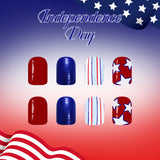 24pcs/Set Red & Blue Striped Star Press-On Nails