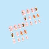 24pcs/Set Embossed Gingerbread Man Christmas Decor Short Press-On Nails