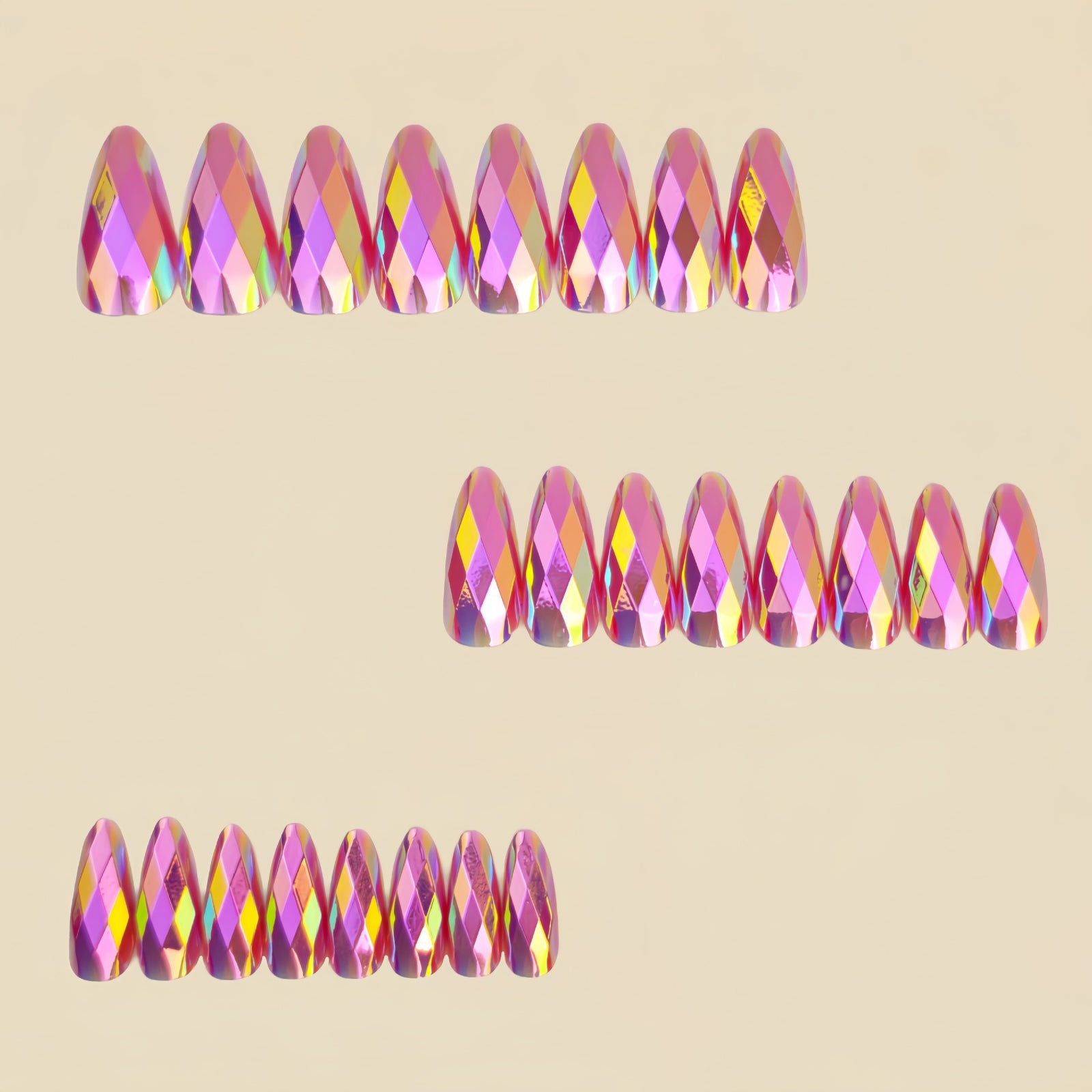 24pcs/Set Diamond-Shaped Metallic Pink Chrome Press-On Nails