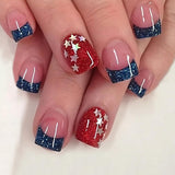 24pcs/Set Red and Blue Star French Glitter Press-On Nails