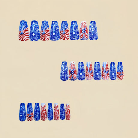 24pcs/Set Blue Independence Day Floral Press-On Nails