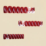 24pcs/Set Red Heart Floral Press-On Nails