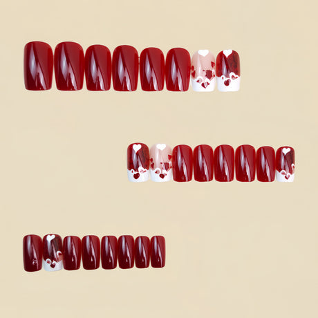 24pcs/Set Red Heart Floral Press-On Nails