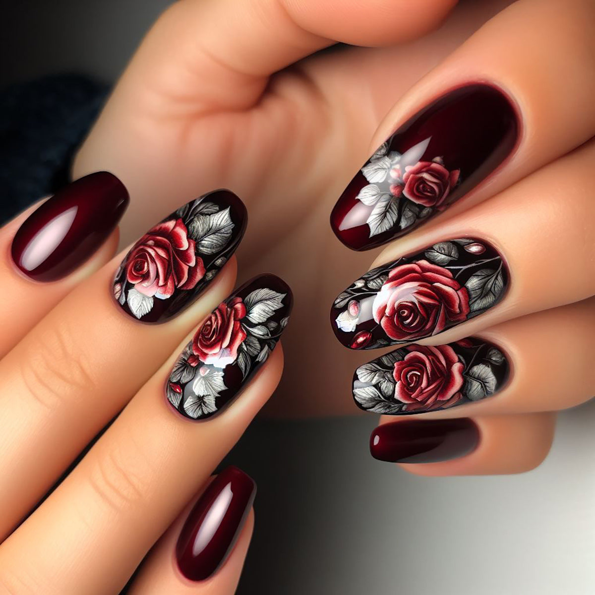 24pcs/Set Crimson Rose Press-On Nails