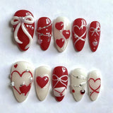 24pcs/Set 3D Heart Bow Press-On Nails