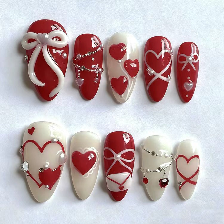 24pcs/Set 3D Heart Bow Press-On Nails