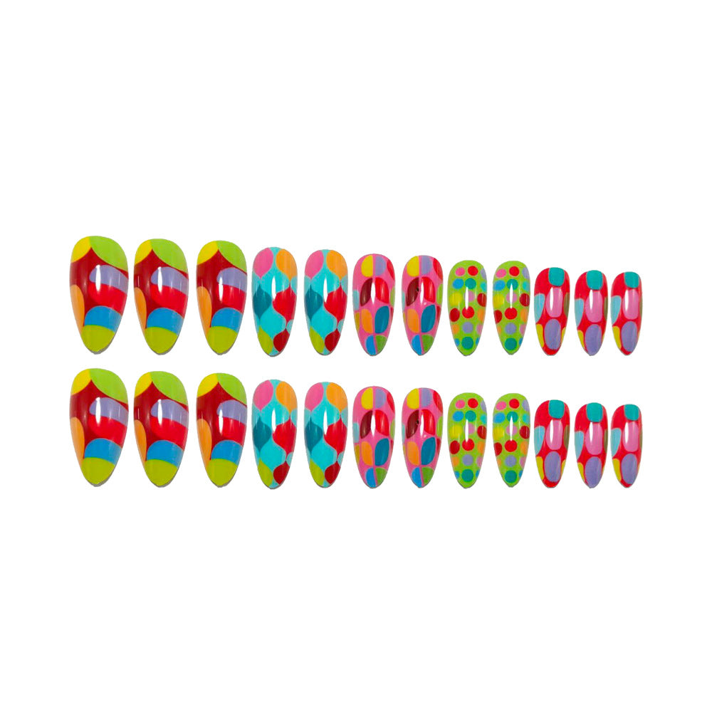 24pcs/Set Macaron Colorful Polka Dots Press-On Nails