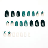 24pcs/Set Green and White French Press-On Nails