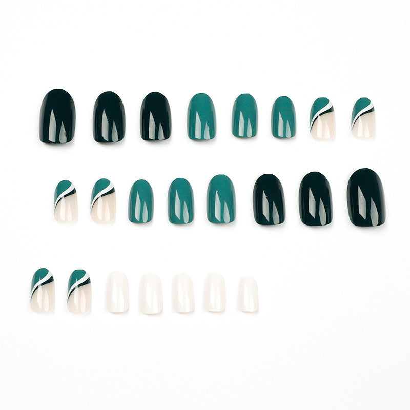 24pcs/Set Green and White French Press-On Nails