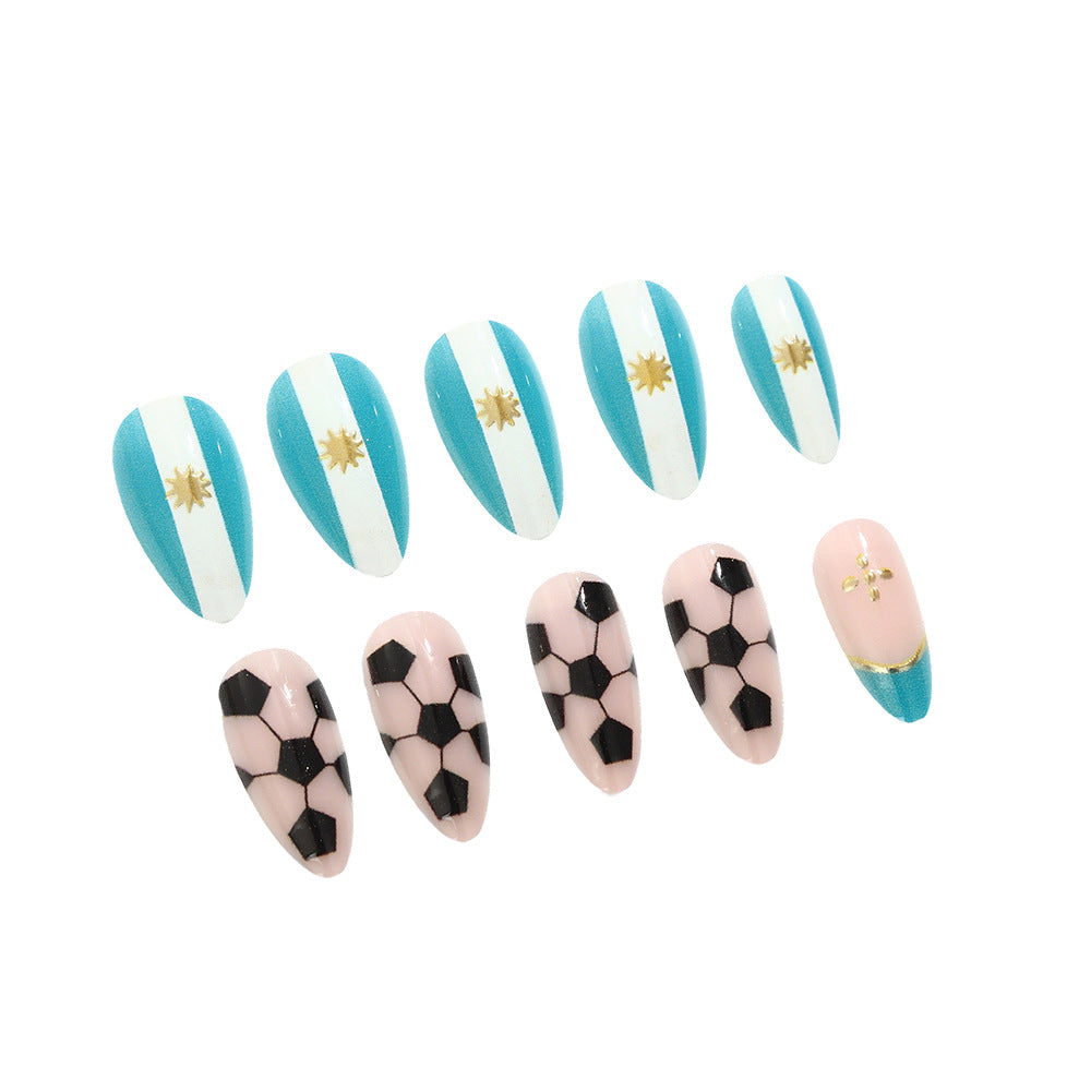 24pcs/Set World Cup Football Gold-Foil French Press-On Nails