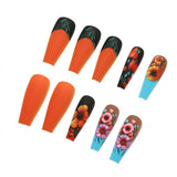 24pcs/Set Matte Orange & Blue Floral Press-On Nails