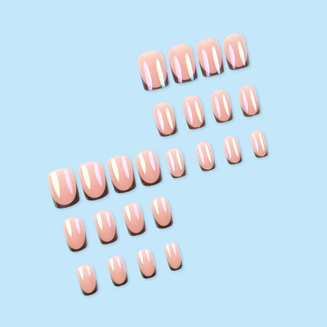 24pcs/Set Nude Pink Aurora French Short Press On Nails
